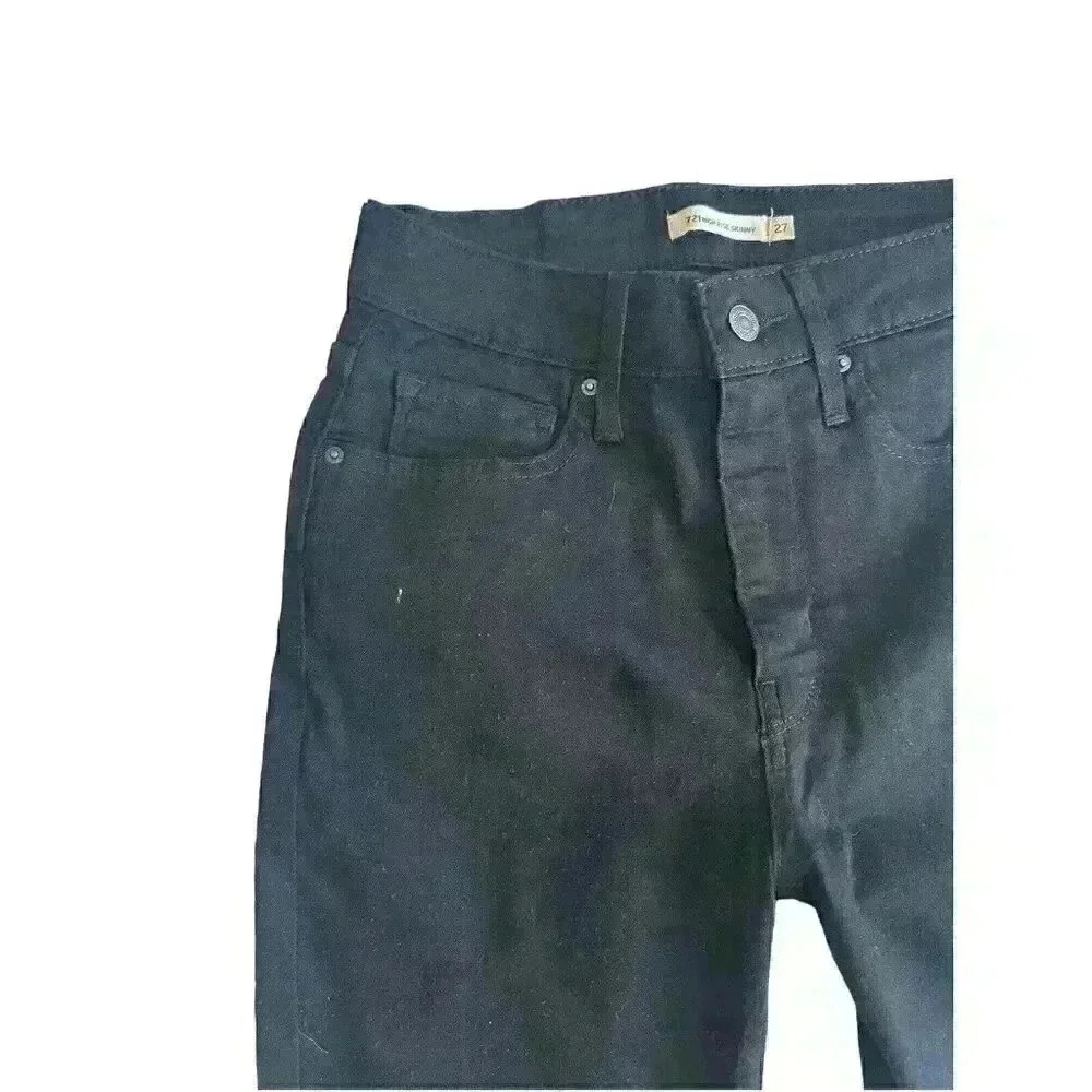 Women's Levi Strauss Black Denim Jeans Size 27 High Rise Skinny Stretchy EUC - Picture 3 of 8